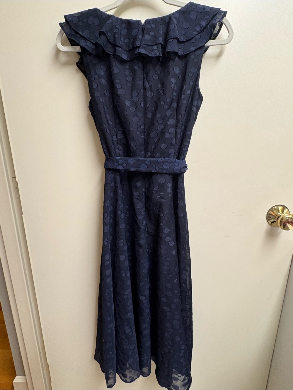 🇺🇸 Elegant Jessica Howard Navy Ruffle Tie-Waist Midi Dress - Picture 5 of 16